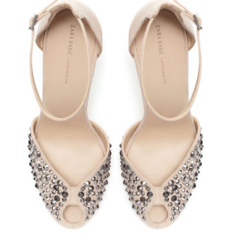 Zara Beige and Black Studded Heels